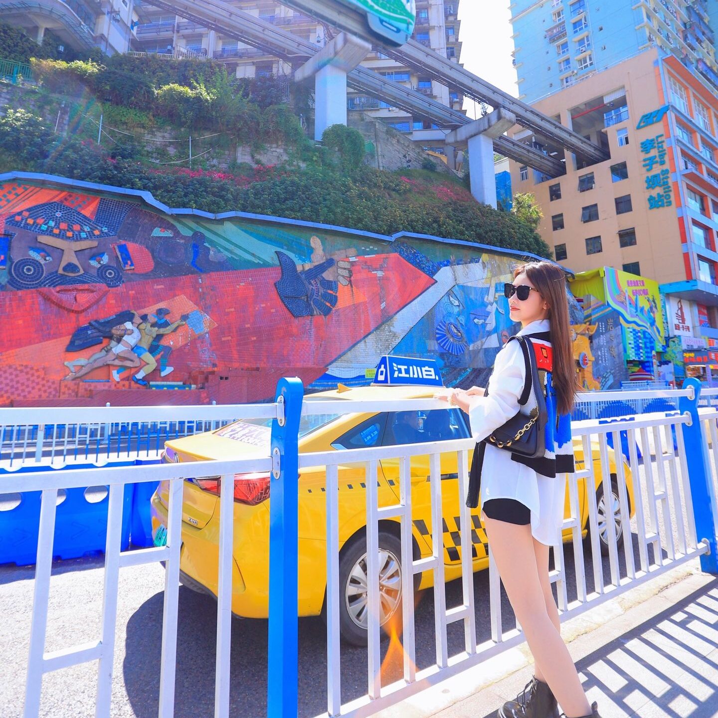 Liziba Light Rail passing through building in Chongqing travel itinerary