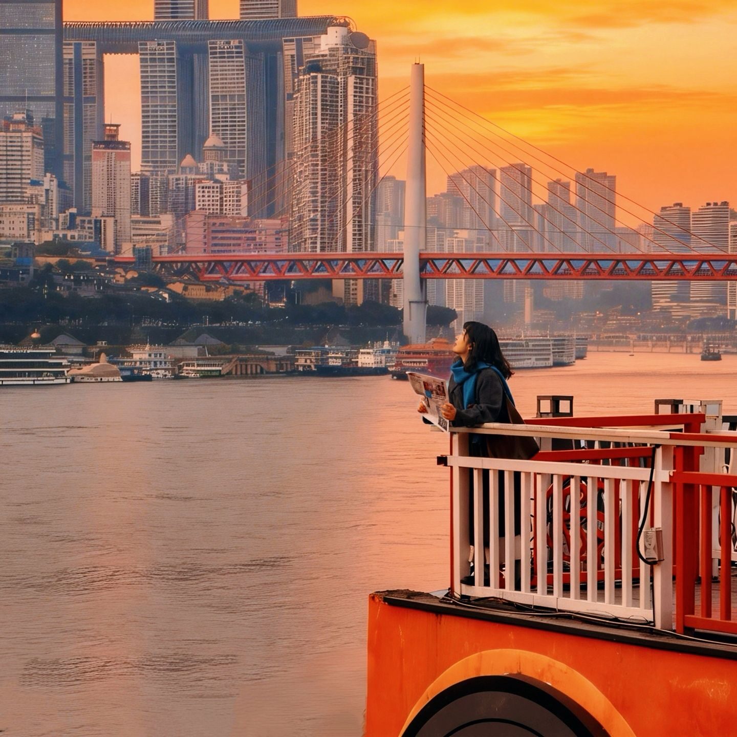 Sunset view of Yangtze River bridge on a Chongqing 7 day tour