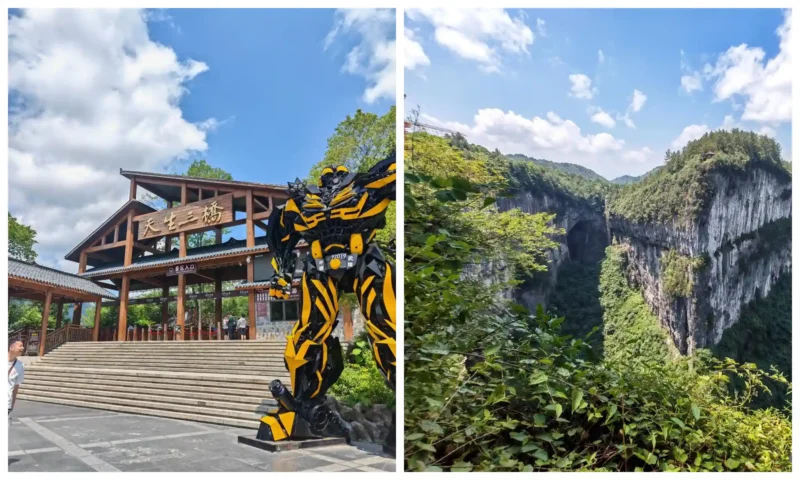 Wulong Three Natural Bridges scenic area with spectacular karst mountains on a Chongqing day tour