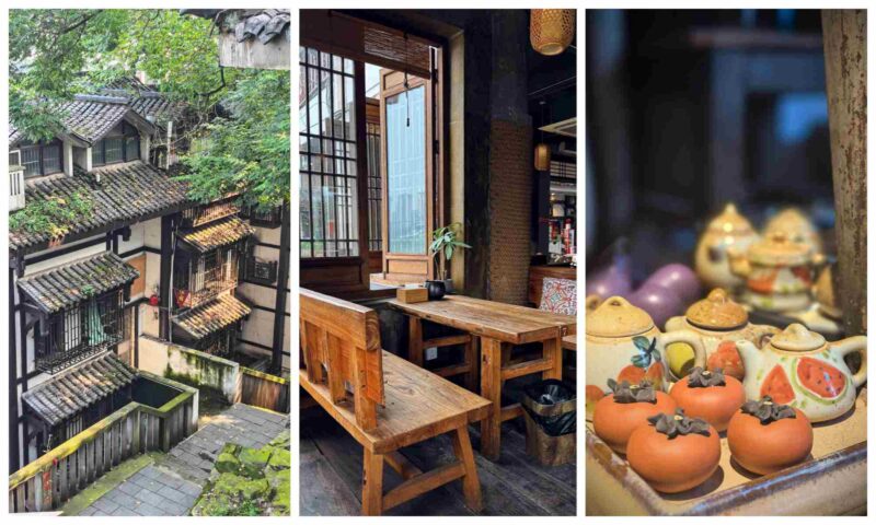 Cozy tea house and traditional shops in Ciqikou Ancient Town Chongqing