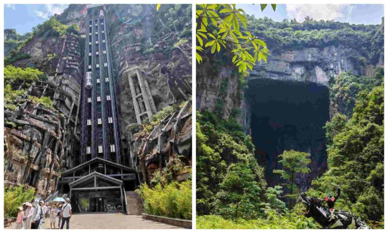 Tourists hiking in Wulong Karst National Geology Park Chongqing