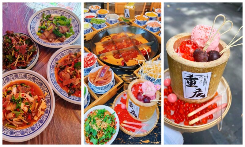 Authentic spicy Chongqing hotpot with red chili oil broth and fresh ingredients