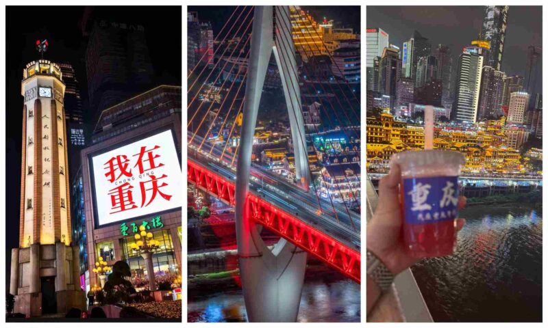 Returning to Chongqing after a Wulong One Day Tour with city night views and local food