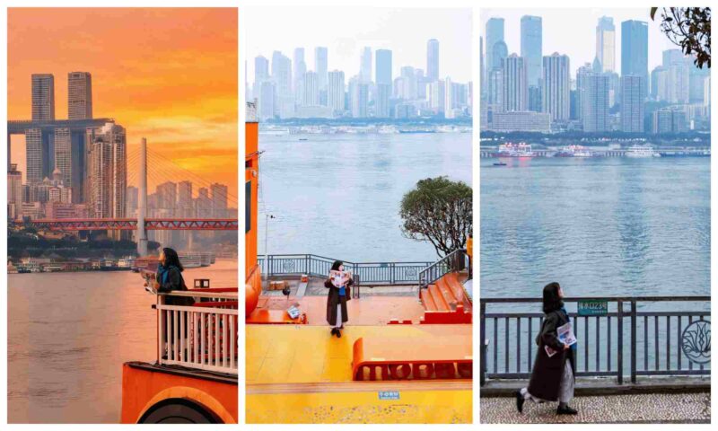 Raffles City Chongqing and modern skyline along the river