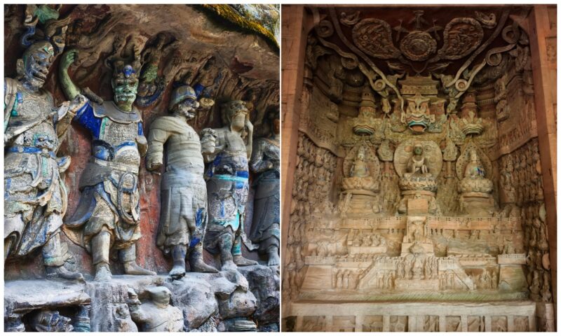 Ancient Buddhist sculptures at Dazu Rock Carvings during Chongqing 6 Day Tour
