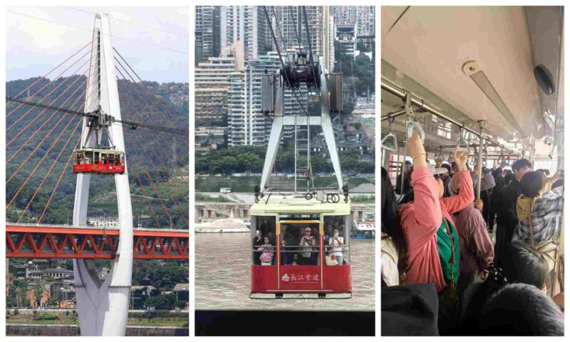 Famous Liziba Monorail Station and lively urban street scenes in Chongqing