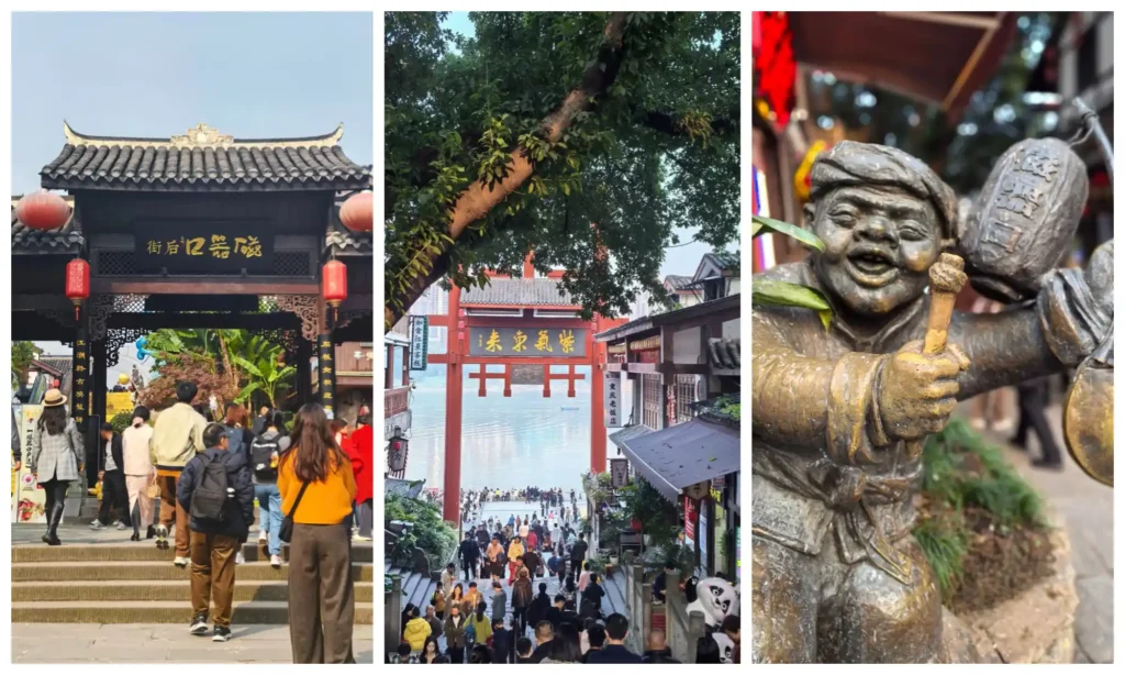 Historic gate, temples and traditional architecture in Ciqikou Ancient Town