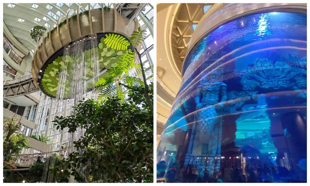 Jiefangbei Chongqing attractions with illuminated cave-like architecture and blue lights